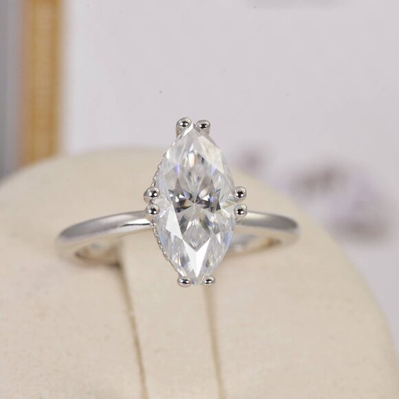 GRA Certified Marquise Cut Moissanite Ring 3.2tcw Engagement Ring 925 - Picture 1 of 7